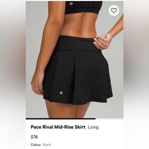 lululemon pace rival mid-rise skirt (with shorts)